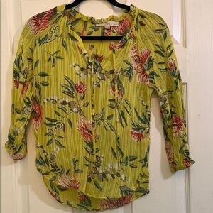 LOFT Yellow Floral Print Blouse XXS Petites